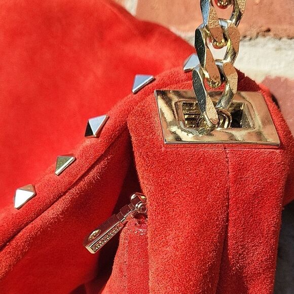 ZARA Red Suede Studded Shoulder Bag - Picture 2 of 10